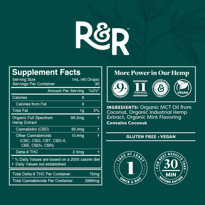 R&R Hemp Extract Tincture (Fresh Mint 2500mg) - Image 2