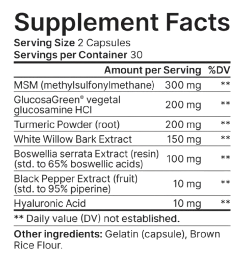 Youthful Joints supplement facts